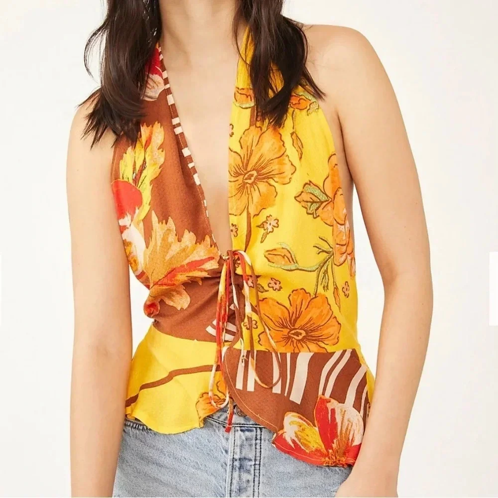 Free People Floral V Neck Hot Tropics Flowy Petals Boho Top - Picture 10 of 10